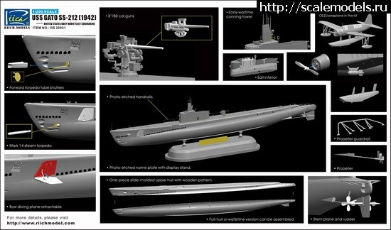 1325071691_l_RCH20001_MFU7.jpg :  Riich.Models: 1/200 USS GATO SS-212 Submarine 1942 with Bonus OS2U Seaplane  